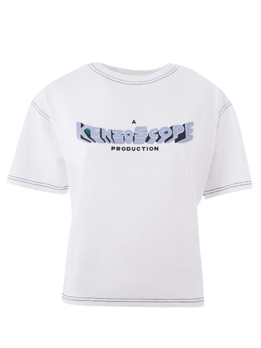 Chic White Cotton Tee with Iconic Print